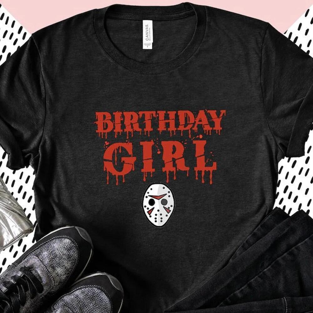 Adult Birthday Girl Red Lettered Voorhees Graphic Tee T Shirt